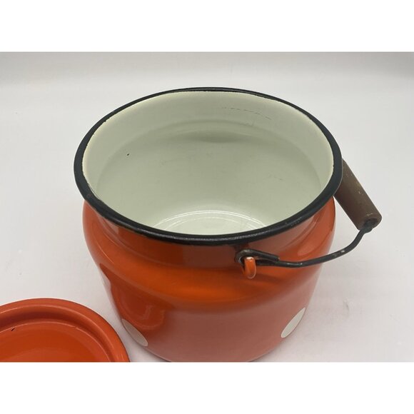 Enamel VTG  6 Inch High Mllk Can or Milk Churn Red/Orange w/White Polka Dots - Picture 10 of 16